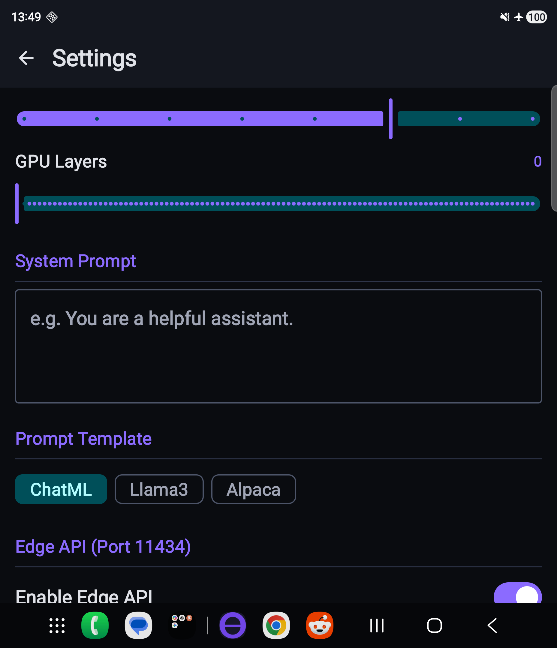 Settings — continued